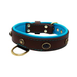Oval black gemstone and round carved stones in bronze finish with leather inlay – KD01058/80/40/BR/14