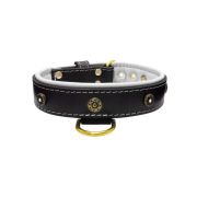 Flower-shaped motif with rhinestones and carved round shield with leather inlay – KD01059/65/40/BK/02