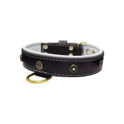 Flower-shaped motif with rhinestones and carved round shield with leather inlay – KD01059/65/40/BK/02