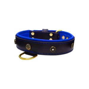 Flower-shaped motif with rhinestones and carved round shield with leather inlay – KD01059/65/40/BK/03