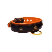 Flower-shaped motif with rhinestones and carved round shield with leather inlay – KD01059/65/40/BK/11
