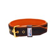 Flower-shaped motif with rhinestones and carved round shield with leather inlay – KD01059/65/40/BK/11