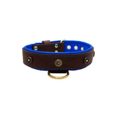 Flower-shaped motif with rhinestones and carved round shield with leather inlay – KD01059/65/40/BR/03