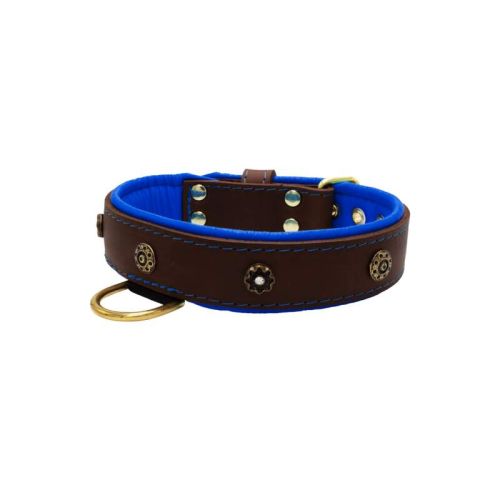Flower-shaped motif with rhinestones and carved round shield with leather inlay – KD01059/65/40/BR/03