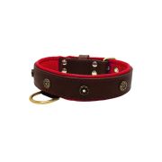 Flower-shaped motif with rhinestones and carved round shield with leather inlay – KD01059/65/40/BR/04