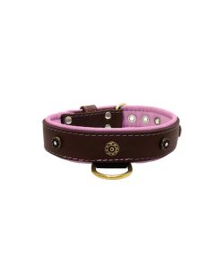Motivo en forma de flor con strass y escudo redondo tallado con incrustaciones de cuero - KD01059/65/40/BR/10
