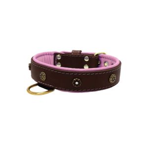 Flower-shaped motif with rhinestones and carved round shield with leather inlay – KD01059/65/40/BR/10