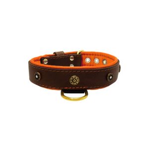 Flower-shaped motif with rhinestones and carved round shield with leather inlay – KD01059/65/40/BR/11