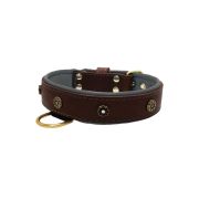Flower-shaped motif with rhinestones and carved round shield with leather inlay – KD01059/65/40/BR/12