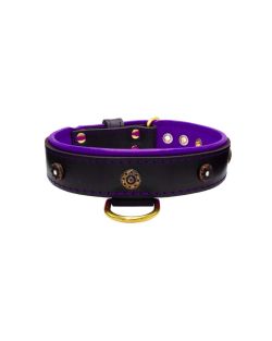 Motivo en forma de flor con strass y escudo redondo tallado con incrustaciones de cuero - KD01059/70/40/BK/07
