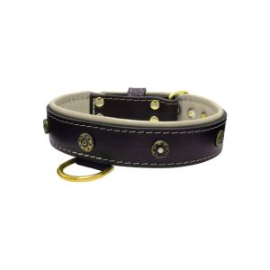 Flower-shaped motif with rhinestones and carved round shield with leather inlay – KD01059/70/40/BK/09