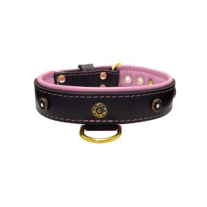 Flower-shaped motif with rhinestones and carved round shield with leather inlay – KD01059/70/40/BK/10