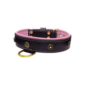 Flower-shaped motif with rhinestones and carved round shield with leather inlay – KD01059/70/40/BK/10
