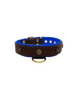 Flower-shaped motif with rhinestones and carved round shield with leather inlay - KD01059/70/40/BR/03