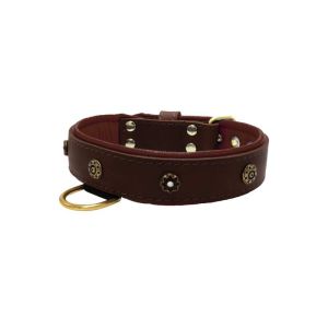 Flower-shaped motif with rhinestones and carved round shield with leather inlay – KD01059/70/40/BR/08