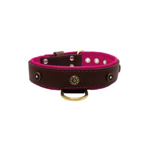 Flower-shaped motif with rhinestones and carved round shield with leather inlay – KD01059/70/40/BR/13