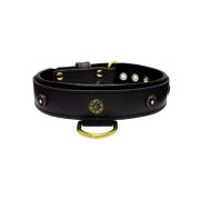 Flower-shaped motif with rhinestones and carved round shield with leather inlay – KD01059/75/40/BK/01