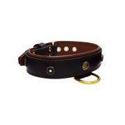 Flower-shaped motif with rhinestones and carved round shield with leather inlay – KD01059/75/40/BK/08