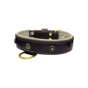 Flower-shaped motif with rhinestones and carved round shield with leather inlay – KD01059/75/40/BK/09
