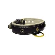 Flower-shaped motif with rhinestones and carved round shield with leather inlay – KD01059/75/40/BK/09
