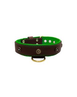 Motivo en forma de flor con strass y escudo redondo tallado con incrustaciones de cuero - KD01059/75/40/BR/05