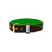 Flower-shaped motif with rhinestones and carved round shield with leather inlay – KD01059/75/40/BR/05