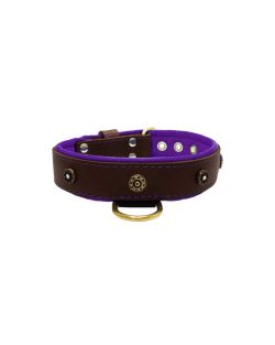Flower-shaped motif with rhinestones and carved round shield with leather inlay - KD01059/75/40/BR/07