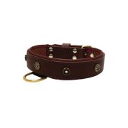 Flower-shaped motif with rhinestones and carved round shield with leather inlay – KD01059/75/40/BR/08
