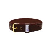 Flower-shaped motif with rhinestones and carved round shield with leather inlay – KD01059/75/40/BR/08