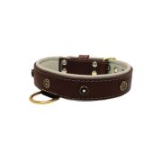 Flower-shaped motif with rhinestones and carved round shield with leather inlay – KD01059/75/40/BR/09