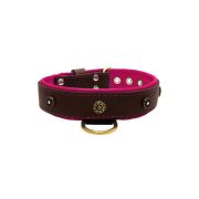 Flower-shaped motif with rhinestones and carved round shield with leather inlay – KD01059/75/40/BR/13