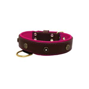 Flower-shaped motif with rhinestones and carved round shield with leather inlay – KD01059/75/40/BR/13