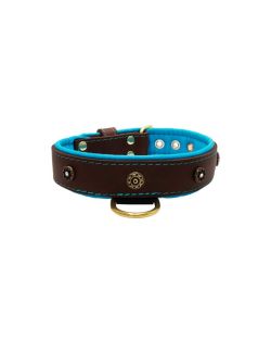 Motivo en forma de flor con strass y escudo redondo tallado con incrustaciones de cuero - KD01059/75/40/BR/14