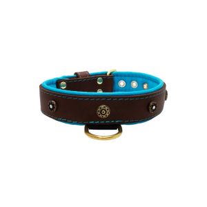 Flower-shaped motif with rhinestones and carved round shield with leather inlay – KD01059/75/40/BR/14
