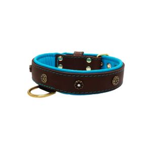 Flower-shaped motif with rhinestones and carved round shield with leather inlay – KD01059/75/40/BR/14