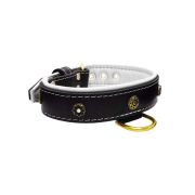 Flower-shaped motif with rhinestones and carved round shield with leather inlay – KD01059/80/40/BK/02