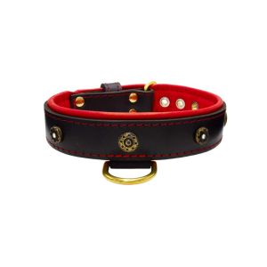 Flower-shaped motif with rhinestones and carved round shield with leather inlay – KD01059/80/40/BK/04