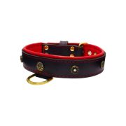 Flower-shaped motif with rhinestones and carved round shield with leather inlay – KD01059/80/40/BK/04