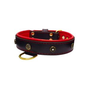 Flower-shaped motif with rhinestones and carved round shield with leather inlay – KD01059/80/40/BK/04