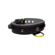Flower-shaped motif with rhinestones and carved round shield with leather inlay – KD01059/80/40/BK/12