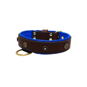 Flower-shaped motif with rhinestones and carved round shield with leather inlay – KD01059/80/40/BR/03