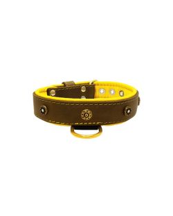 Motivo en forma de flor con strass y escudo redondo tallado con incrustaciones de cuero - KD01059/80/40/BR/06