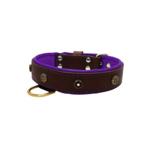 Flower-shaped motif with rhinestones and carved round shield with leather inlay – KD01059/80/40/BR/07