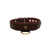 Flower-shaped motif with rhinestones and carved round shield with leather inlay – KD01059/80/40/BR/08