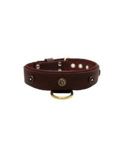 Motivo en forma de flor con strass y escudo redondo tallado con incrustaciones de cuero - KD01059/80/40/BR/08