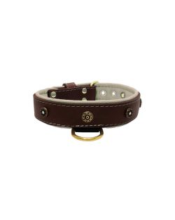 Motivo en forma de flor con strass y escudo redondo tallado con incrustaciones de cuero - KD01059/80/40/BR/09