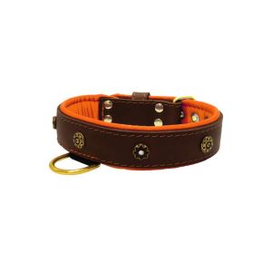 Flower-shaped motif with rhinestones and carved round shield with leather inlay – KD01059/80/40/BR/11