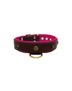 Flower-shaped motif with rhinestones and carved round shield with leather inlay - KD01059/80/40/BR/13