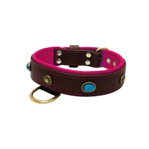 Oval blue gemstone and round carved stones in bronze finish with leather inlay – KD01060/65/40/BR/13