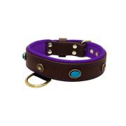 Oval blue gemstone and round carved stones in bronze finish with leather inlay – KD01060/70/40/BR/07